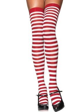 Brand New-Leg Avenue Red and White Striped Thigh Tights